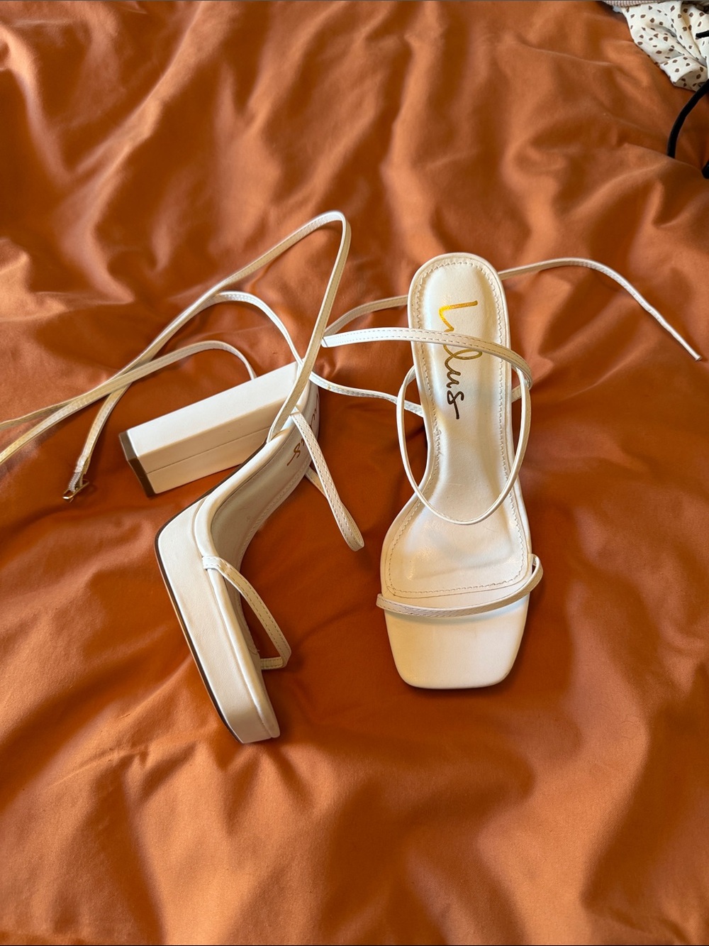 Lulu's Ivory Strappy Block Heel Sandals